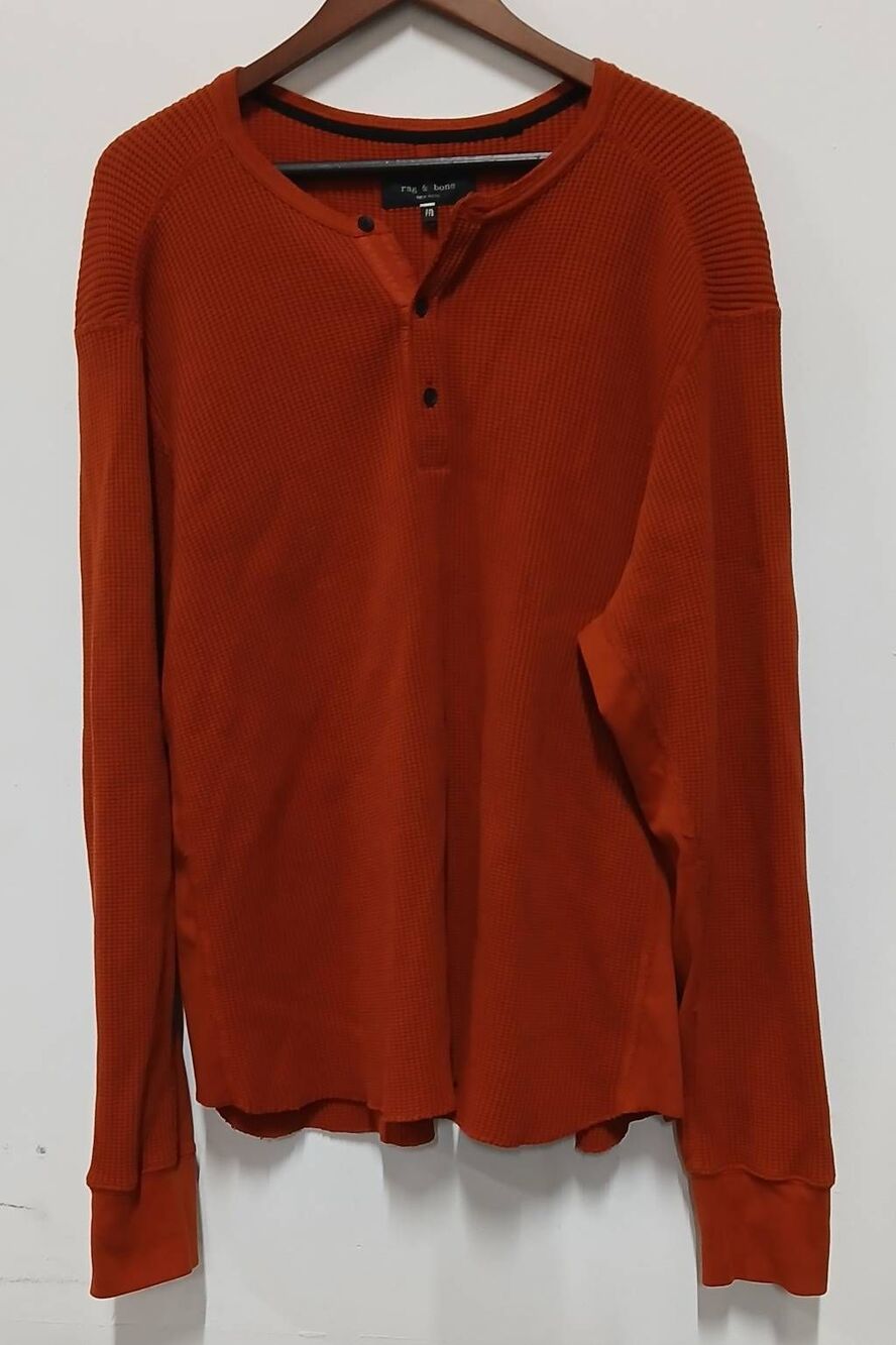 Rag & bone men 2xl henley sweatshirt longsleeve burnt orange thick heavy cotton